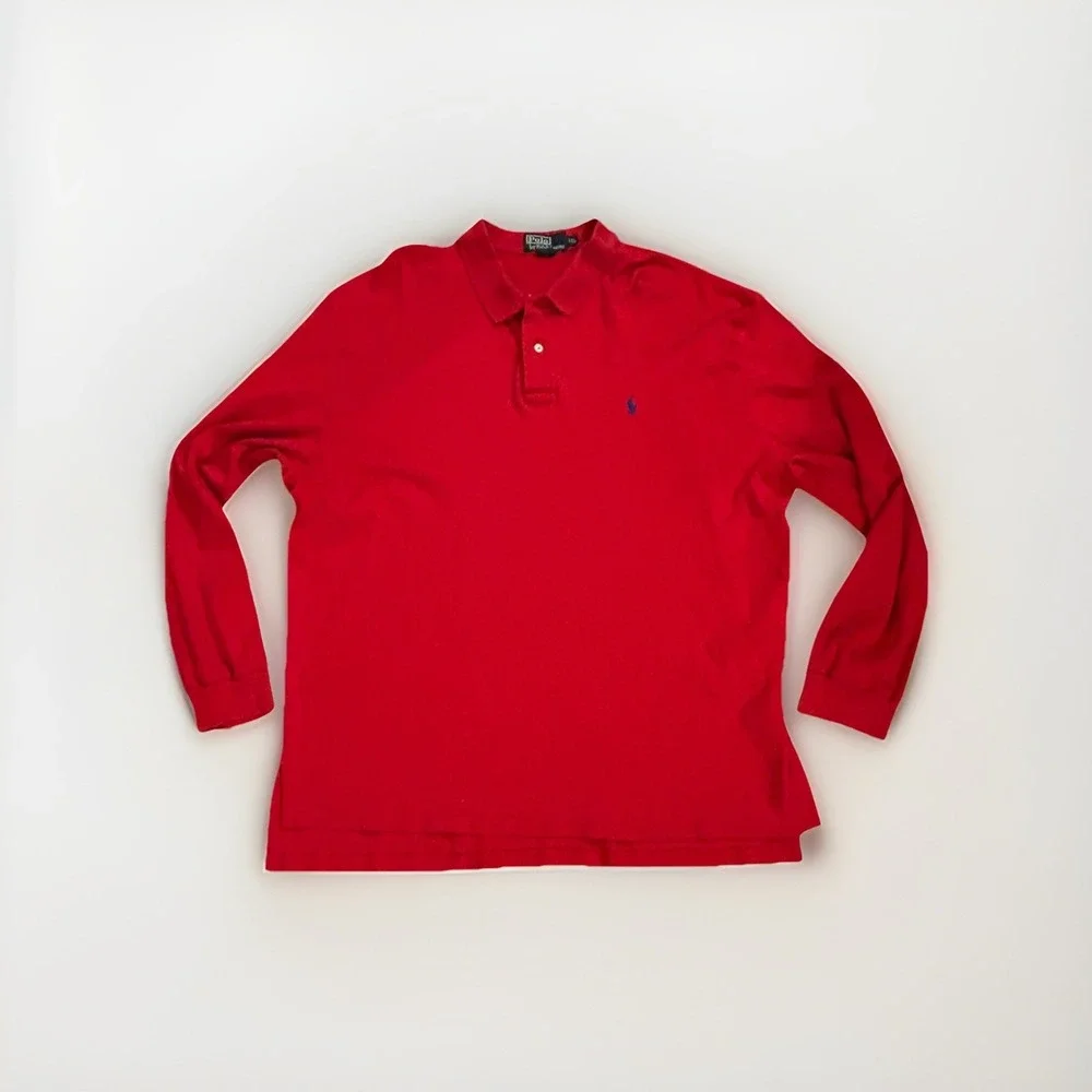 Polo Ralph Lauren Mens Red Long Sleeve Pullover Collared Shirt Cotton Size XXL‎